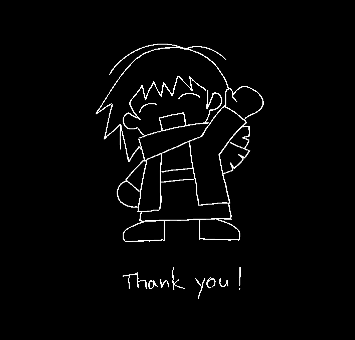 Aysa from the game Z.A.T.O. waving to the viewer above the text 'Thank you!'